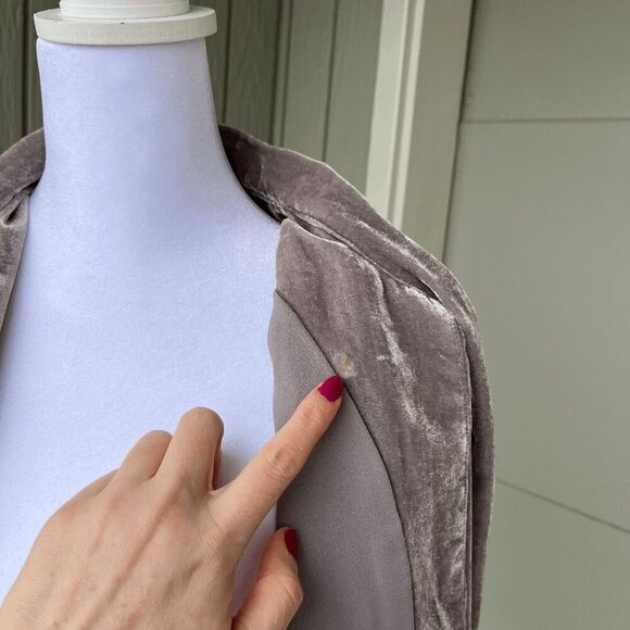 WAYF Taupe Crushed Velvet Tie-Neck Cropped Blouse Jacket Small - Picture 7 of 10